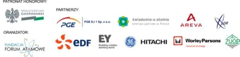Logotypy patrona honorowego – Ministerstwa Gospodarki, partnerów 3. edycji i organizatora – Fundacji FORUM ATOMOWE